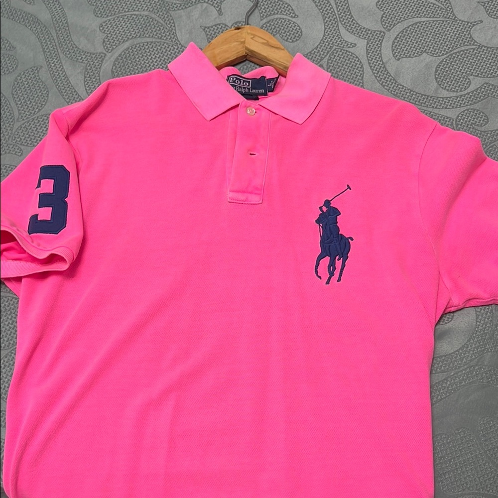 Ralph Lauren Pink Polo Shirt with Navy Logo, BIG PONY